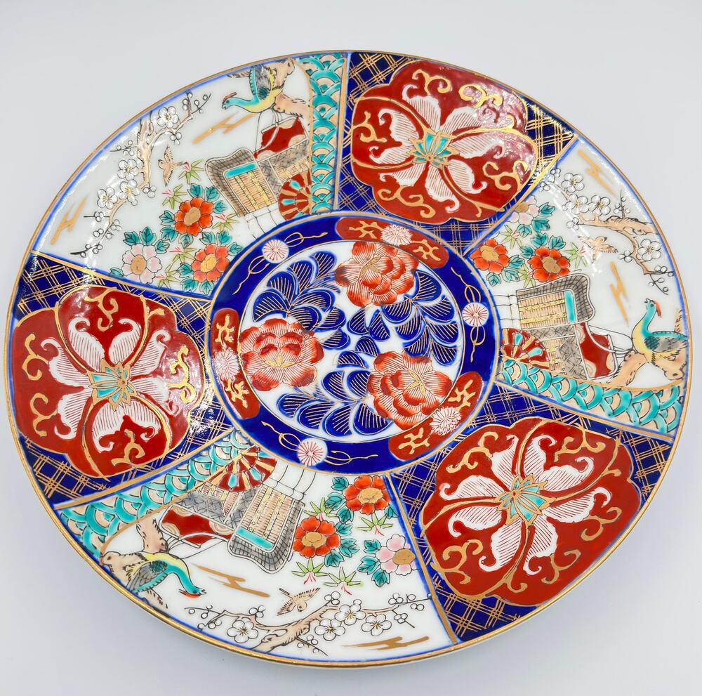 Antique Japanese Imari Arita Floral & Phoenix Porcelain Large Charger Platter